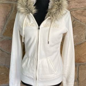 Abercrombie fleece lined off white hoodie, medium